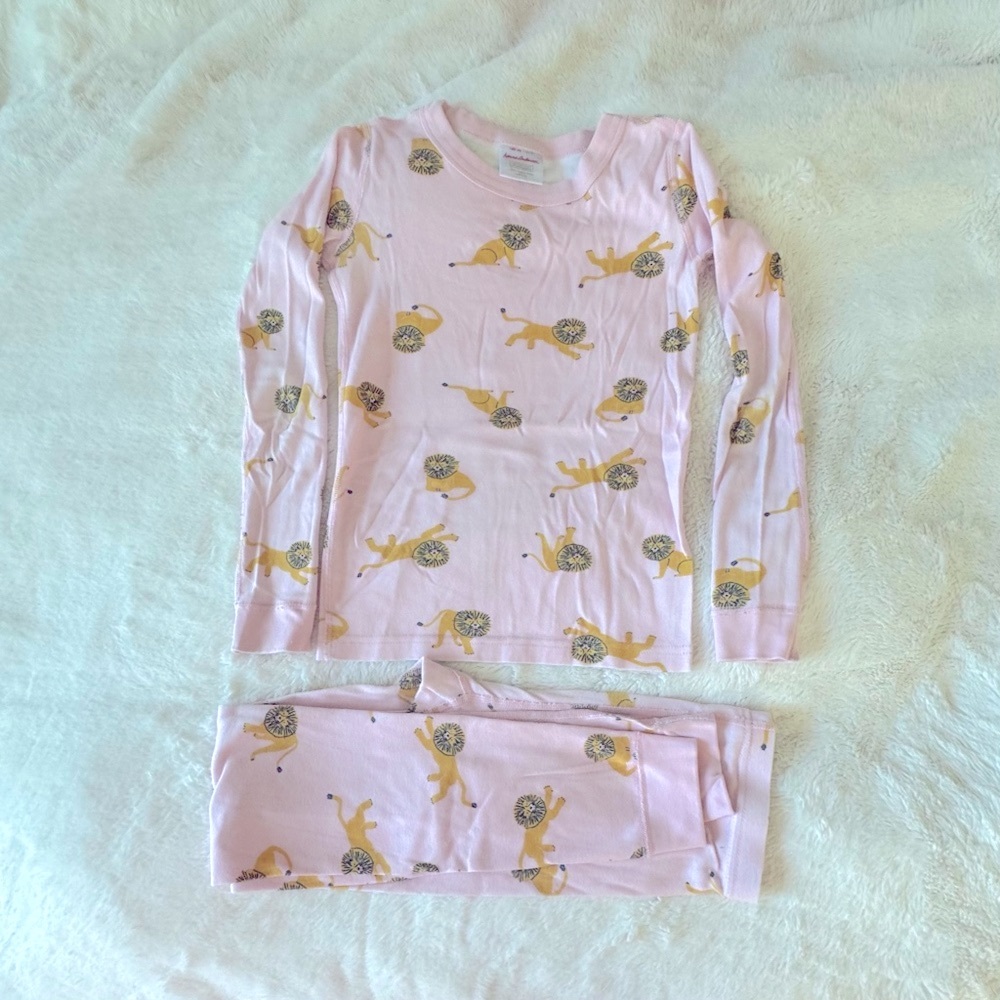 Hanna Andersson Girls Long Sleeve Pajama Set,pink,yellow,Lion Design,10G,140cm